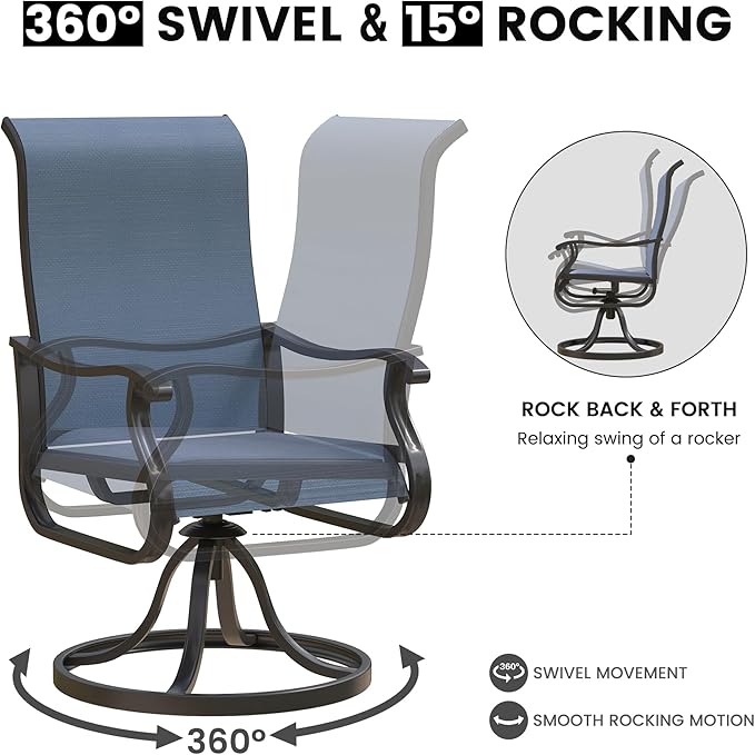 Patio Swivel Chairs Set of 4, Outdoor Dining Chairs with High Back, All-Weather Swivel Rocker Chair for Lawn, Porch or Garden (Navy)
