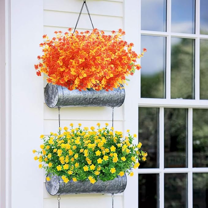 ArtBloom 6 Bundles Artificial Fall Flowers No Fade Faux Autumn Plants, Fake Indoor Outdoor Greenery for Thanksgiving Christmas Wedding Party Home Garden Fireplace Décor (Gold Yellow)