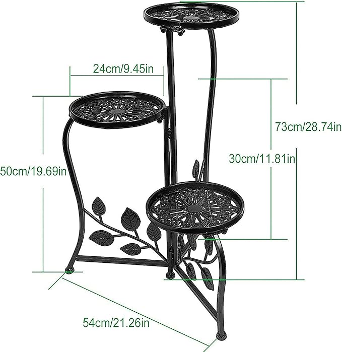 DAZONE 3-Tier Plant Stand for Indoor and Outdoor Use, Black Wrought Iron Metal Plant Shelf Holds 3 Pots, Space-Saving Decor for Corner, Balcony, Bedroom, Garden