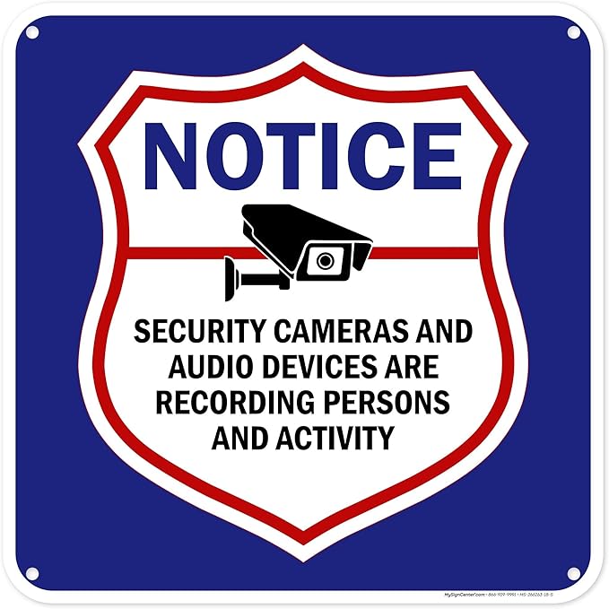 Notice Security Cameras And Audio Devices Are Recording Persons And Activity Sign, 18x18 Inches, 55 mil thick HDPS (high density polystyrene), Made in USA by My Sign Center