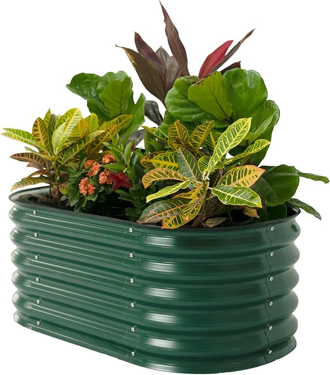 17" Tall Kids First Garden Bed 24" x 42" Raised Planter Box Outdoor Metal Galvanized Gardening Bed for Vegetables Herb & Flower, British Green