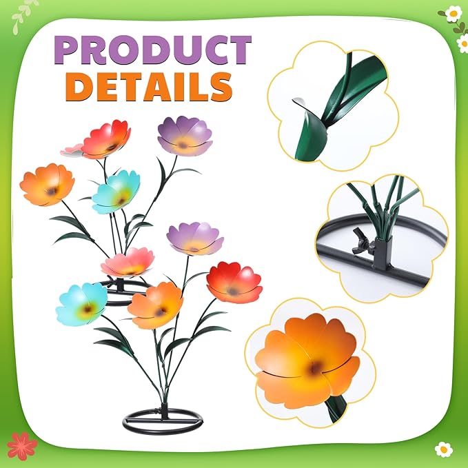 Yaocom 2 Pack Metal Flowers for Outdoor, Decorative Garden Stakes Yard Art, Outdoor Spring Garden Stake Summer Decor Bouquet of Poppy Flower Rustic Handcrafted Items for Lawn Porch Fence(Colorful)
