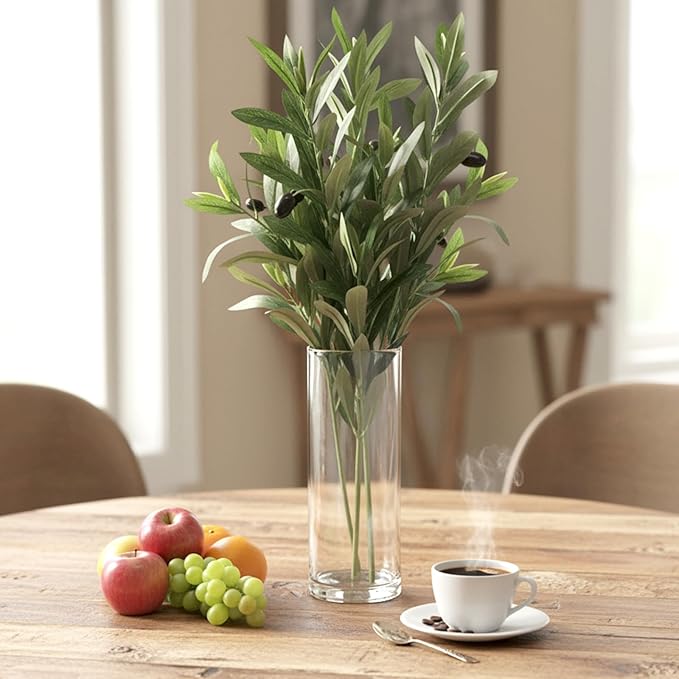 Abyjifar 4 Pcs Artificial Olive Branches for Vase, 22" Fake Greenery Olive Leaves Stems Faux Tabletop DIY Plants for Home Office Cafe Wedding Party Decor (4 Branches)