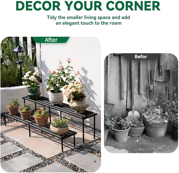 MultirackX Metal Plant Stand, Rust-proof Aluminum Flower Pot Stand, Heavy Duty Planter Display Shelving for Patio Balcony Garden Living Room Decorative (Black, 47.2 Inch)