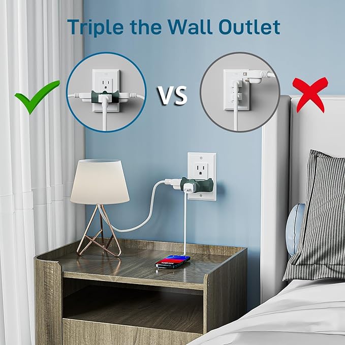 K KASONIC - 3-Outlet Grounding Adapter, [UL Listed] Plug Extender, Heavy-Duty Grounded Power Tap - 3 Pack (Green)