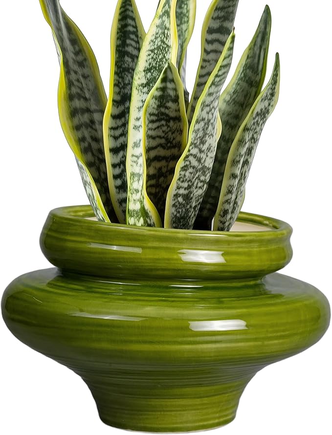 Teagas Ceramic Planters for Indoor Plants 11 Inch - Bonsai Plant Pots Outdoor, Large Planters for Indoor Plants, Green Planter with Drainage Hole, Flower Pot for Garden Decor, Gift for Women Men