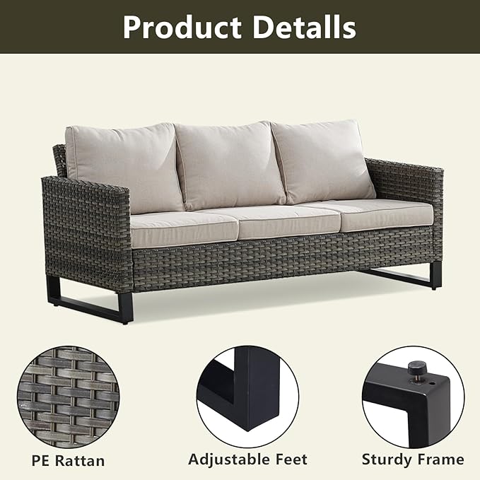 Wicker Outdoor Patio Furniture Set - 8 Piece Patio Conversation Set with 4 Swivel Rocker Chairs,2 Rattan Ottoman,1 Couch and 1 Metal Coffee Table for Outside Porch Deck Backyard(Mixed Grey/Beige)