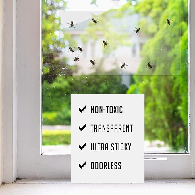 Window Fly Traps Indoor Clear (60 Pack) - Fly Window Traps for Indoors Sticky, Indoor Fly Trap Non-Toxic Fly Strips for Windows - Fly Sticky Traps Indoor Fly Paper Indoor Bug Sticky Traps (8.25" x 5")