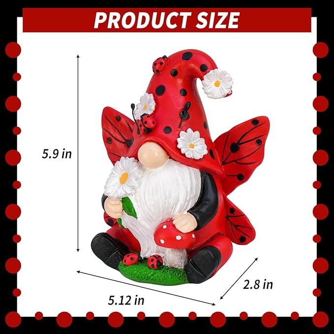 Ladybug Gnomes Spring Decorations - Resin Ladybug Figurines Spring Summer Garden Gnomes Decorations - Gnomes Gifts for Women