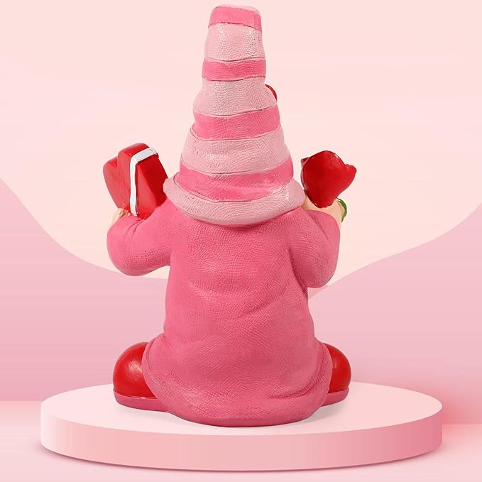 7.1"x5.1" Larger Valentines Day Gnome - Valentine's Day Decor Gifts Pink Resin Gnomes for Home Table Ornaments Sweet Valentines Day Gifts for Him Her