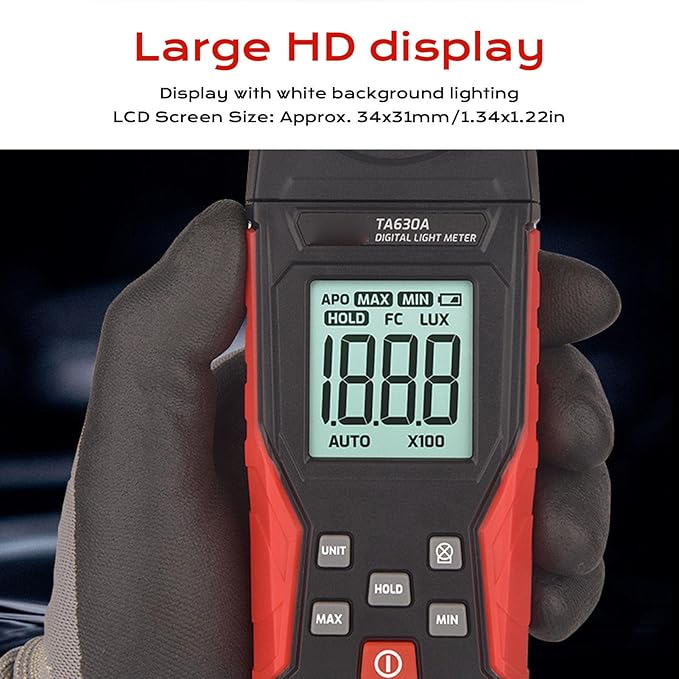 Luocute Digital Illuminance Light Meter, 0.1 to 200000LX Meter with LCD Screen and Data Hold for Photography Plants LED Lights Indoor Outdoor
