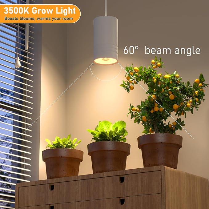 Hanging Grow Lights for Indoor Plants Full Spectrum, Pendant Spotlight Plant Grow Light for Large Tall Plant, Garden, Herb, Seed, with Timer and 15ft Braided Power Cord, 40W 3000K, Full Aluminum White