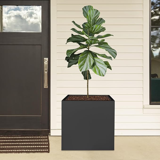 DYNAMI Square Planter Box,20x20x20in Steel Metal Planters Large Cube Plant Pot for Outdoors,Modern Heavy Duty Flower Pot for Patio, Deck, Yard, Garden (Black, 20in)