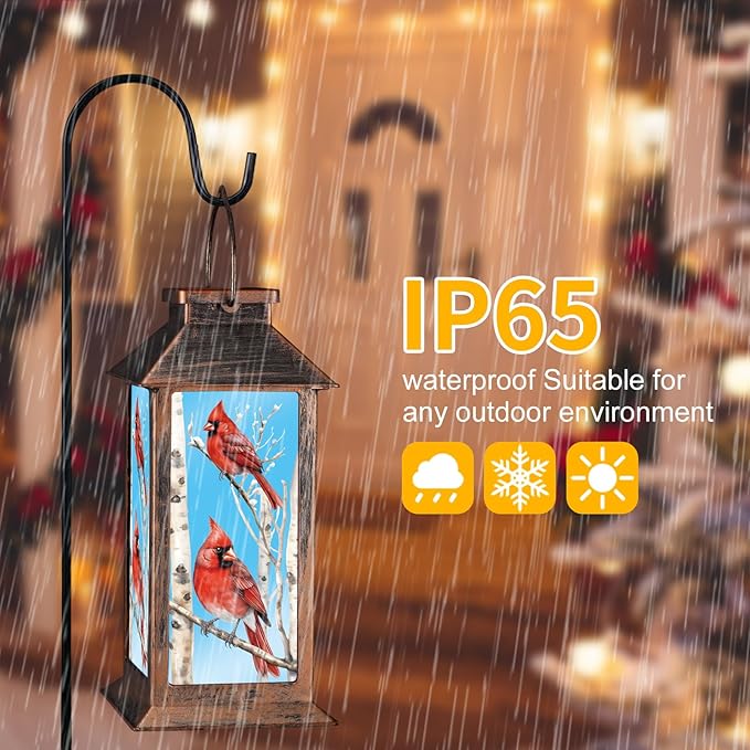 Solar Lanterns with Cardinal Theme Outdoor Waterproof Decorative Lights for Garden Birthday Gifts for Women, Mom, and Grandma Solar LED Hanging Lights for Yard, Patio, Lawn, and Porch(Tree Trunk)