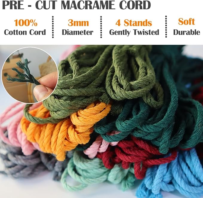 Ewparts Macrame Keychain Kit for Beginner Boho Adult Craft DIY Kits with Precut Macrame Cord 3mm with Instruction Tutorials to Make 8 Macrame Keychains Lanyards for Kids Women Starters DIY Crafts Kit