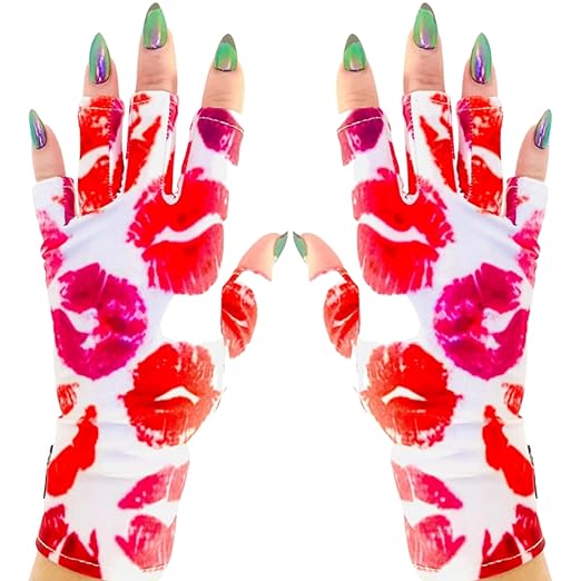 ManiGlovz - The ORIGINAL UPF 50+ UV Light Protective Nail Gloves | Gel Manicure and Anti UV Fingerless Gloves for Women | Can be Used as Sun Protection Gloves for Driving | Smooches Print