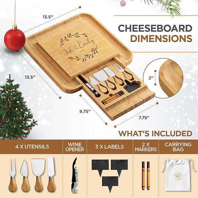 Personalized Charcuterie Board - Custom Engraved Bamboo Cheese Board Set for Couples, House Warming Gifts New Home, Wedding, Bridal Shower, Birthday Gifts for Women, Anniversary, New Year Gift