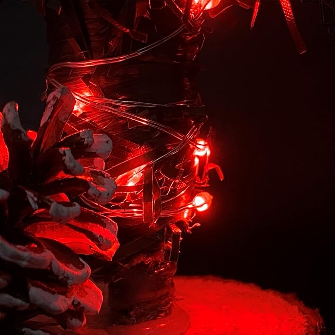 with Timer Function Battery Operated Dewdrop Led Lights,Mini Fairy Lights for Home Parties Christmas/Halloween Holiday Decoration,6 Hours on/18 Hours Off,30 LEDs,10 Feet (Red, 1)