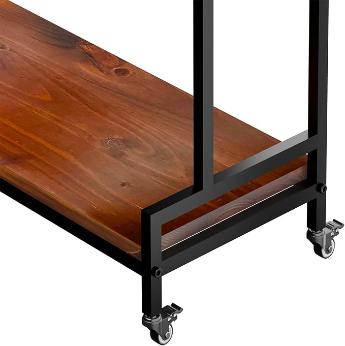 YCCO Plant Stand Indoor with Wheels 37” H, Rolling Plant Shelf Rack Outdoor,Metal Plant Stand with Solid Wood for Multiple Plants,Industrial Ladder Plant Flower Shelf for Garden,Living Room,Walnut