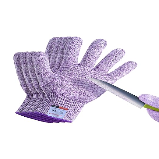 2 Pairs Cut Resistant Gloves for Kids 10-13 Years, Level 5 Protection Cutting Gloves Food Grade for Cooking, Whittling, Wood Carving, Gardening and DIY(Violet-XS)