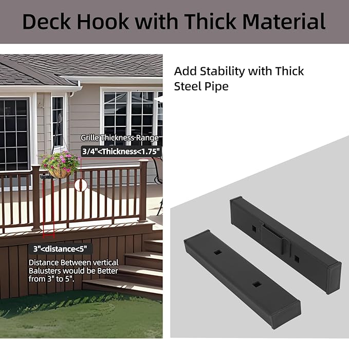 Monalife Deck Railing Plant Hanger Outdoor-Deck Hook Railing Mount，Metal Bird Feeder Hanger for Deck Railing,Fence Shepherds Hooks Pole Bracket for Hanging Hummingbird Feeder,Planter,Flower Baskets