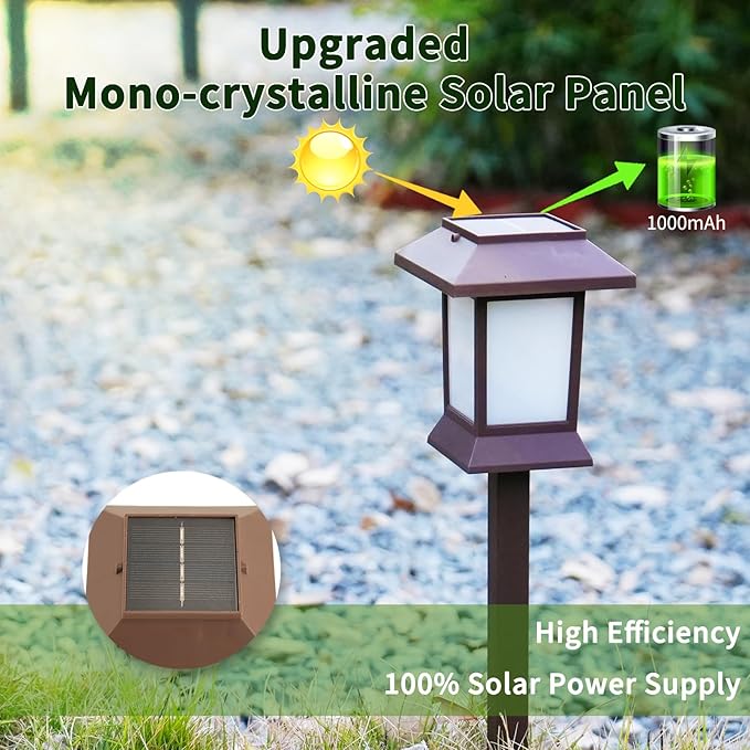 Glosola 6Pack Solar Pathway Lights Outdoor with Flickering Flame, IP65 Waterproof, Solar Flame Lights with Hook, Upgraded 1000mAH Battery, Up to 12Hrs, Auto On/Off, Decor for Garden, Walkway