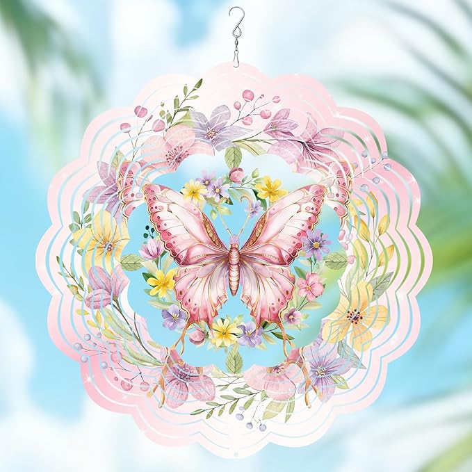 Butterfly Wind Spinners Outdoor, Birthday Gifts for Women Wife Mom, Butterfly Hanging Wind Sculptures Spinners for Christmas, 12 inch Outdoor Indoor Hanging Ornament for Garden Backyard Lawn