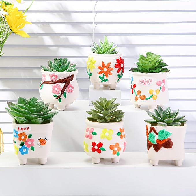 Leitee 18 Pcs Paint Your Own Ceramic Pot Bulk Fall Succulent Pots Ready to Paint Small Pot Mini Succulent Planters Pottery Painting for Spring Valentine Easter Craft(Lovely Flowers)