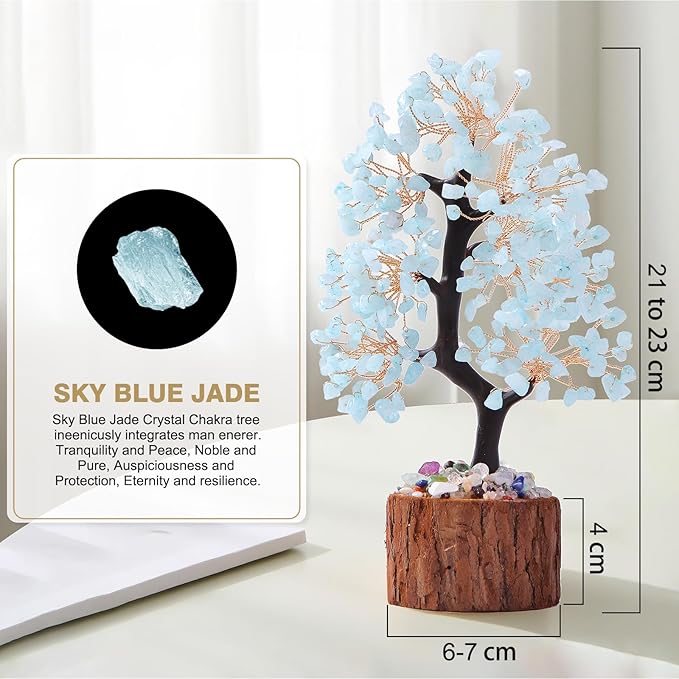 Sunnlejw Aquamarine Chakra Crystal Tree of Life,Birthday Gifts for Women, Healing Crystal and Stones for Positive Energy,Gifts for Sister and Mom,House Warming Gift,Money Feng Shui Tree Decoration