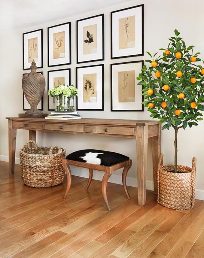 Artificial Orange Tree 5ft Fake Citrus Fruits Plant in Pot Large Fake Floor Plants Faux Trees Indoor Orange Decorations for Home Living Room Office