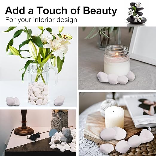 Lechloris 10Ib Snow White River Rock- Decorative Pebbles for Plants - River Rocks for Outdoor Landscaping- 0.3"-0.8" inch Polished Stones for Stones for Aquarium, Home Decor,Garden Decor