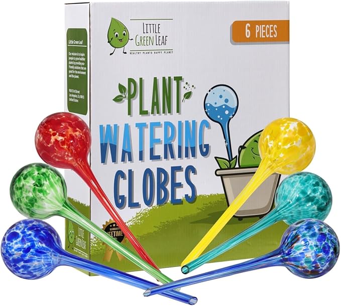 Little Green Leaf LGL Plant Watering Globes - Automatic Self Watering Globes. Decorative Self Watering Planter Inserts. Self Watering Spikes to Support Plant Health. 6 Pack x 350ml