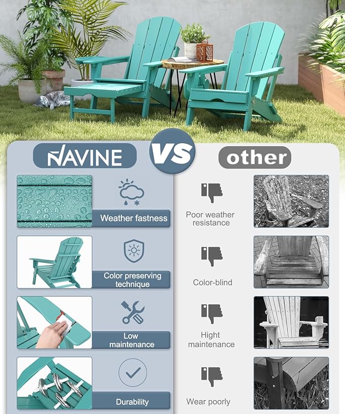 Adjustable Adirondack Chair with Retractable Ottoman Set of 2, HDPE Folding Adirondack Chair with Cup Holder, All Weather Fire Pit Chair for Outdoor.