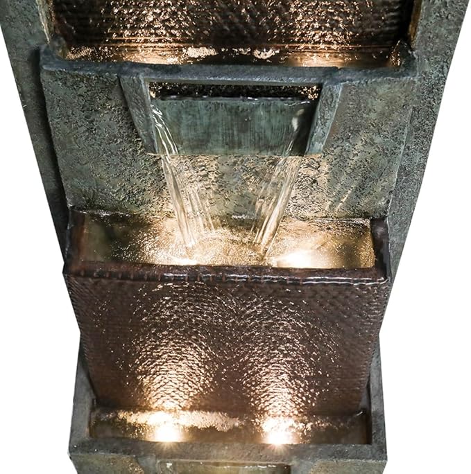 39.3'' Tall Floor Outdoor Fountains and Waterfalls with Lights Indoor Water Fountain Outdoor Modern Floor-Standing Fountain for Yard, Floor Patio, Backyard and Home Art Decor