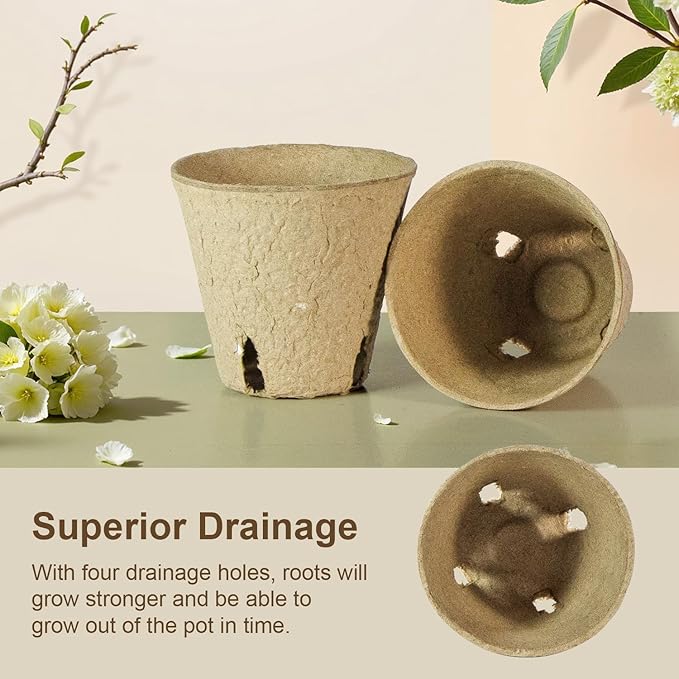 DESKEMAI Peat Pots, Biodegradable Pots for Seedlings with Drain Holes, Garden Plant Nursery Pots for Plants, Vegetables,Fruits and Herb (26)