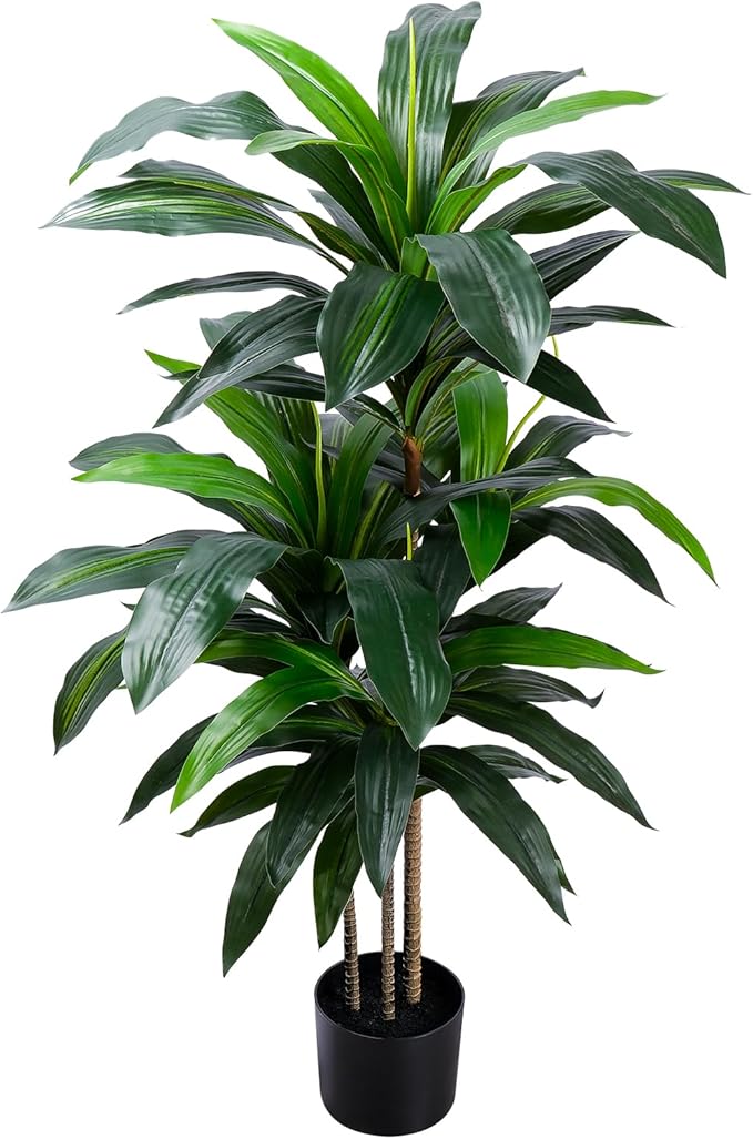 Yepdin Artificial Dracaena Tree 4FT, Fake Tree with Plastic Pot, Fake Tropical Yucca Floor Plant, Lifelike Foliage and Branches, Artificial Plants Indoor for Home Office Living Room Decor Indoor