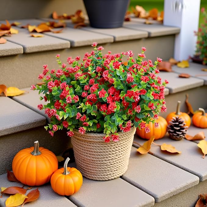 BCBLF Artificial Flowers for Outdoors, 12 Bundles UV Resistant Realistic Faux Plants for Outside Porch Planter, Spring Summer Home Garden Decoration, Red