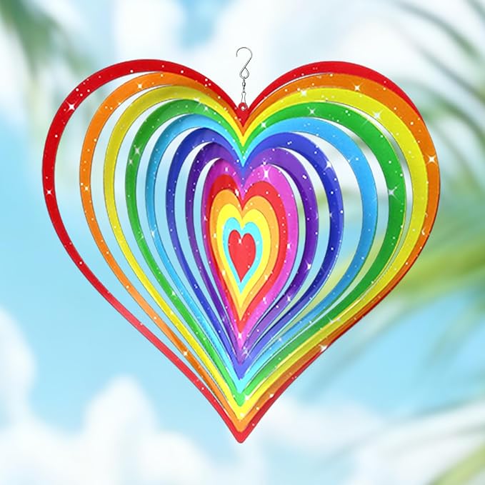 Love Heart Wind Spinners Outdoor, Hanging Wind Spinners for Birthday Christmas Valentines Day, 12 inch Outdoor Indoor Hanging Ornament for Garden Porch Backyard Lawn