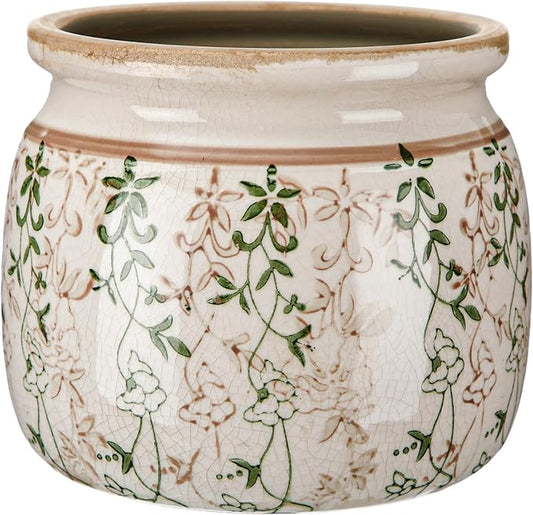 Vintage Planter Large Ceramic Plants Pot Beige Green Vining Lvy Ice Crack Cottage Scroll Vase Flower Vase Pot Indoor Plants Home Kitchen Decor Farmhouse Antique Decorative Gifts
