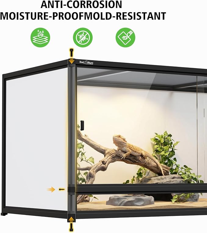 120 Gallon Bearded Dragon Tank, 48" x 24" x 24" PVC Reptile Enclosure with Front Sliding Door, Top Ventilation, Easy Cleaning