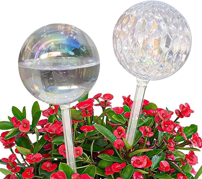Vividaire 17 Oz 2 Weeks Glass Plant Watering Globes Large for Indoor Outdoor Potted Plants Self Watering Planter Insert Bulbs Water Plants While Away Vacation Devices (Iridescent Large 2-Pack)
