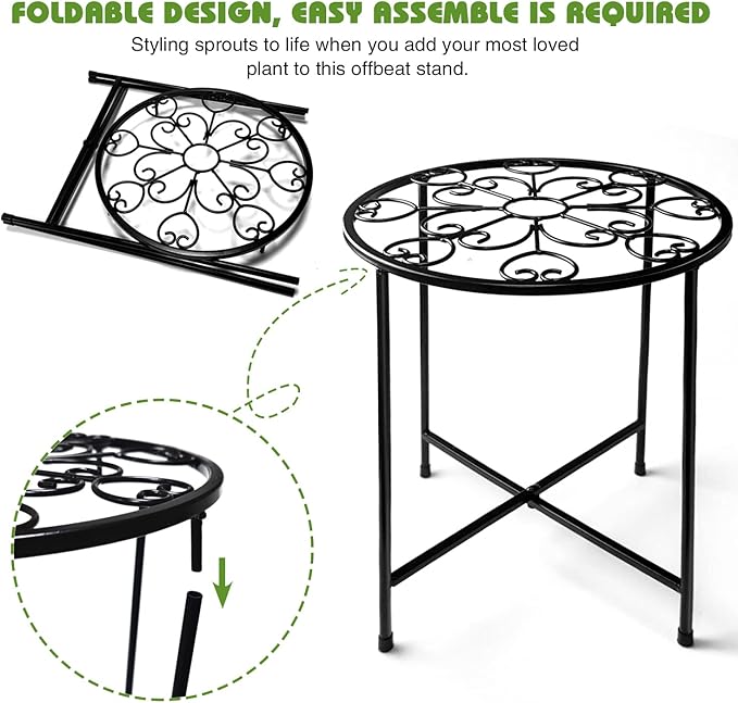 KABB Metal Plant Stand, 15'' Tall Flower Pot Set, Modern Rustproof 10-inch Round Outdoor Iron Art Stand, Black Decorative Stool for Indoor Plants