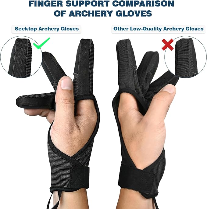 Seektop Archery Gloves Shooting Hunting Leather Three Finger Protector for Youth Adult Beginner