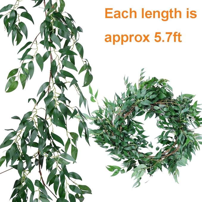 Artiflr 2 Pack Artificial Hanging Leaves Vines, 5.7 Ft Fake Willow Leaves Twigs Silk Plant Vines in Green for Indoor/Outdoor Wedding Decor