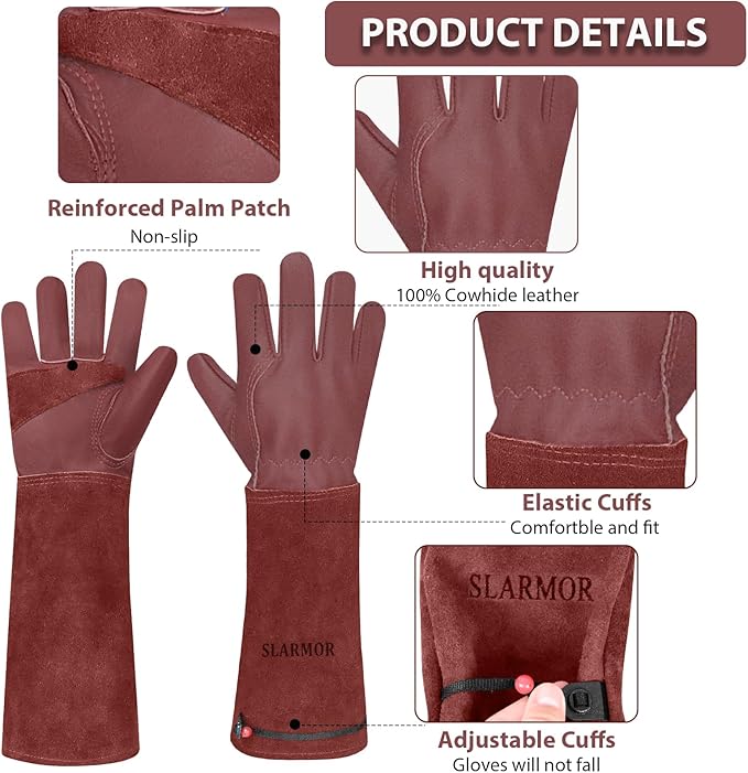 SLARMOR Long Gardening-Gloves Women/Men-Thorn proof Rose Pruning Heavy Duty Gauntlet, Best Garden Gifts for Gardener-XS