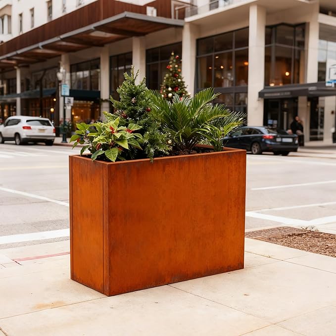 GZLVSOW Corten Steel Metallic Heavy Planter 36" x 15" x 24" for Outdoor Plants Metal Outdoor Planter Spliced Flower Box with Partitions for Outside,Indoor,Garden (Corten, 36 * 15 * 24)