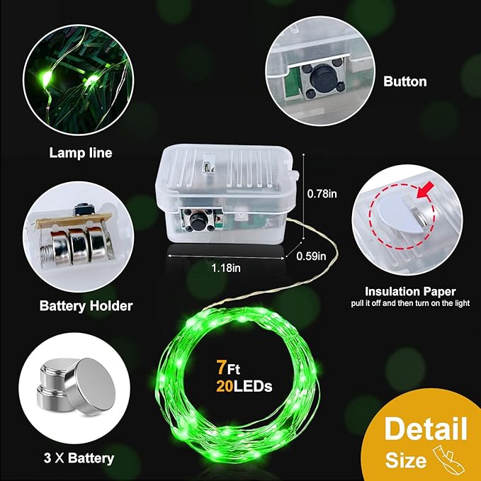 pozzolanas 8 Pack Green Battery Operated String Lights - 7ft Waterproof Fairy Lights with 20 LEDs for Home, Mason Jar, Party, Wedding, Halloween, Christmas Decorations