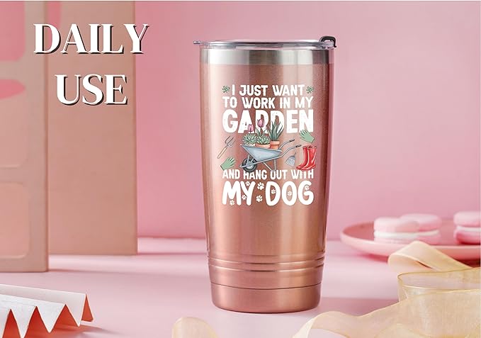 Onebttl Gardening Gifts for Women, Tumbler for Plant Lovers, Gardeners - 20oz Double Wall Vacuum Insulated Stainless Steel Cups - Gift for Birthday, Christmas - Dog