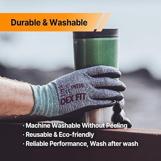 DEX FIT Nitrile Work Gloves FN330, 3D-Comfort Stretchy Fit, Firm Grip, Thin & Lightweight, Touch-Screen Compatible, Durable, Breathable & Cool, Machine Washable; Black Grey XL (10)