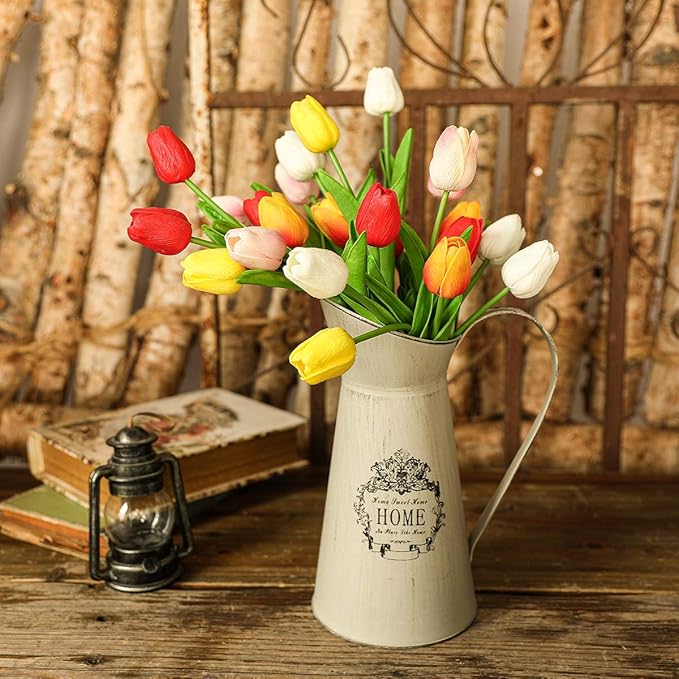 Kisflower 30Pcs Latex Tulips Real Touch Red Artificial Flowers Fake Tulips Arrangement Bouquet for Home Office Wedding Decor (Red)